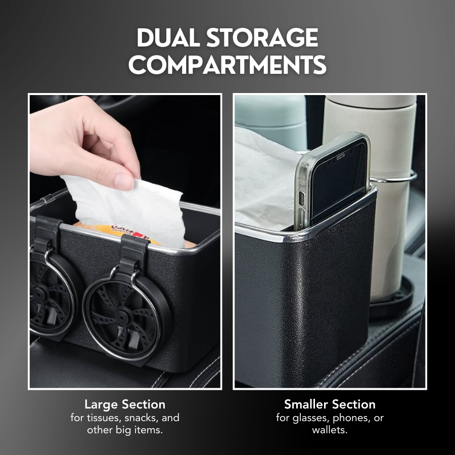 Armrest Storage Box with 2 Cup Holders